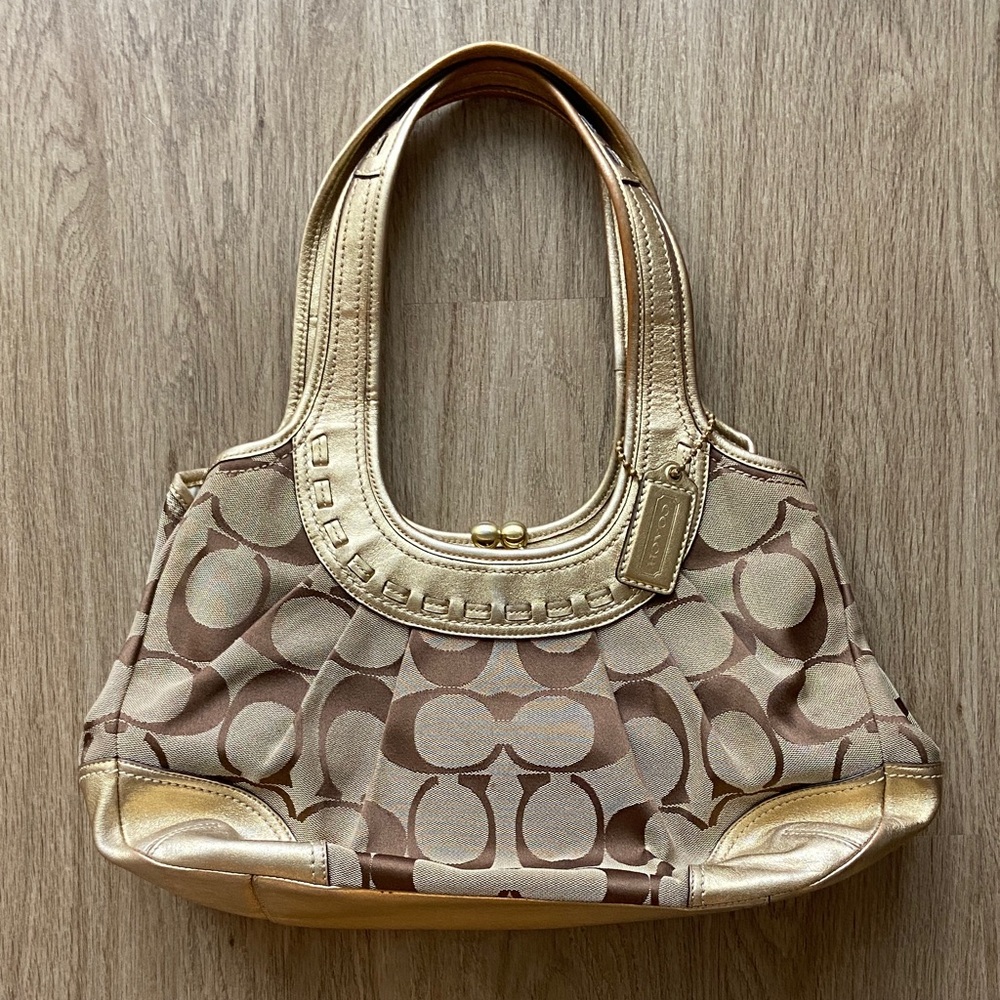 Coach Gold and Tan Shoulder Bag